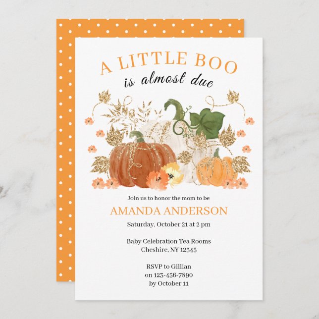 Convites Chá de fraldas de Bombeiros Dourado Laranja (Frente/Verso)