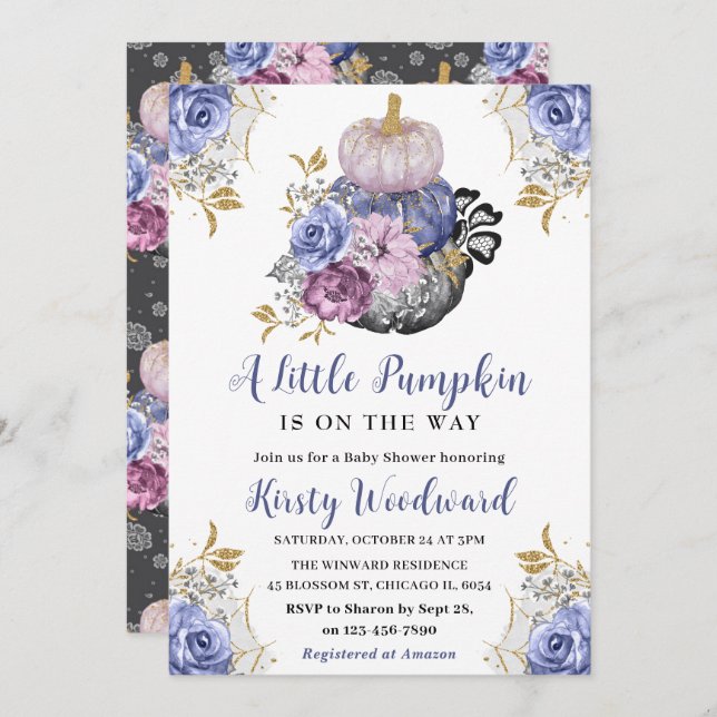 Convites Chá de fraldas de Bombeiros Florais do Halloween (Frente/Verso)