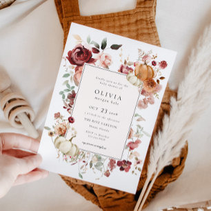 Convites Chá de fraldas de Bompkin do outono de Burgundy