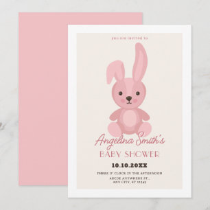 Convites Chá de fraldas de boneca de coelho rosa