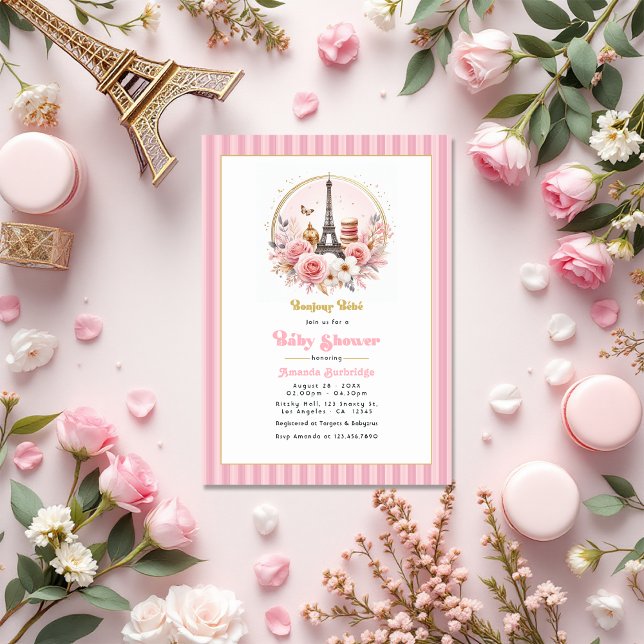 Convites Chá de fraldas de Bonjour Bébé (Bonjour Bébé Parisian Baby Shower Invitation)