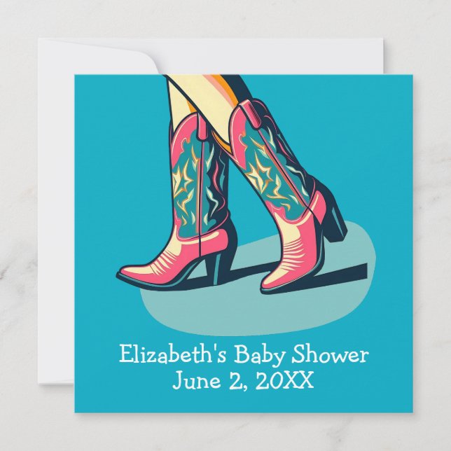 Convites Chá de fraldas de Boots da Garota do Tema Ocidenta (Frente)