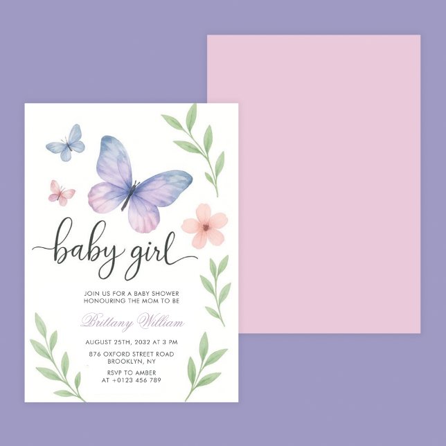 Convites Chá de fraldas de borboleta da Baby Girl (Criador carregado)