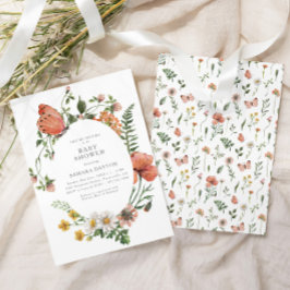 Convites Chá de fraldas de borboleta de flor selvagem boêmi