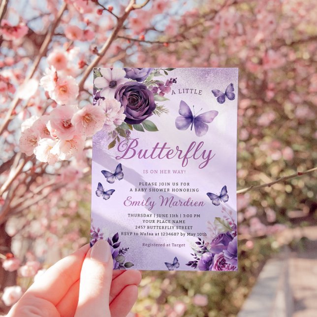 Convites Chá de fraldas de Borboleta Floral de Chic Waterco (Criador carregado)