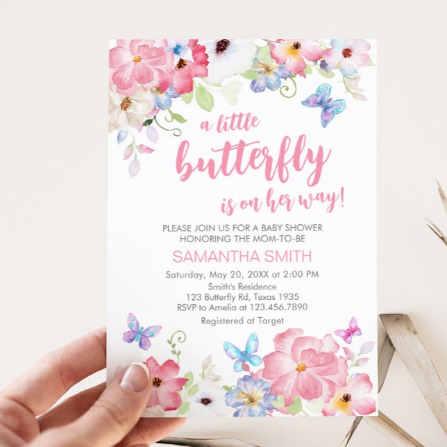 Convites Chá de fraldas de borboleta floral pequena (Floral Our Little Butterfly Baby Shower Invitation)