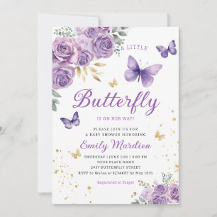 Convites Chá de fraldas de borboleta Floral Roxo-Chic