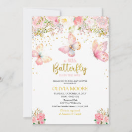 Convites Chá de fraldas de borboleta rosa