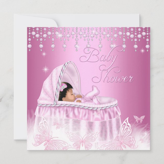 Convites Chá de fraldas de Borboleta Rosa bonito Minúscula  (Frente)