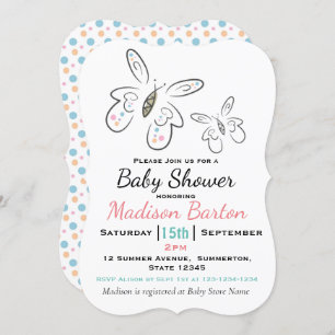 Convites Chá de fraldas de borboletas e pontos