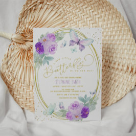 Convites Chá de fraldas de borboletas planas e Douradas