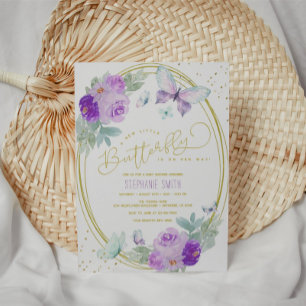 Convites Chá de fraldas de borboletas planas e Douradas