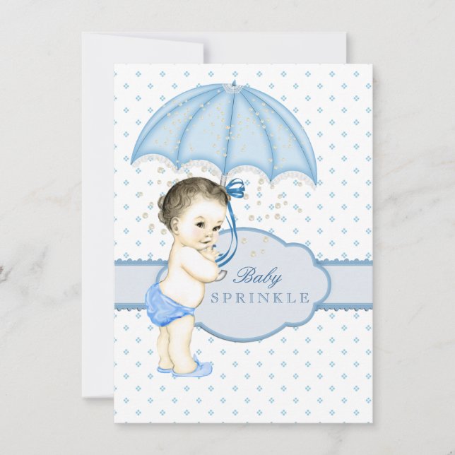 Convites Chá de fraldas de borrifador Blue Umbrella Boy (Frente)