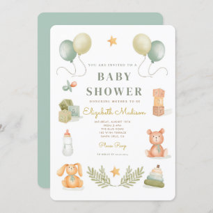 Convites Chá de fraldas de Brinquedos com Cana-d-Água