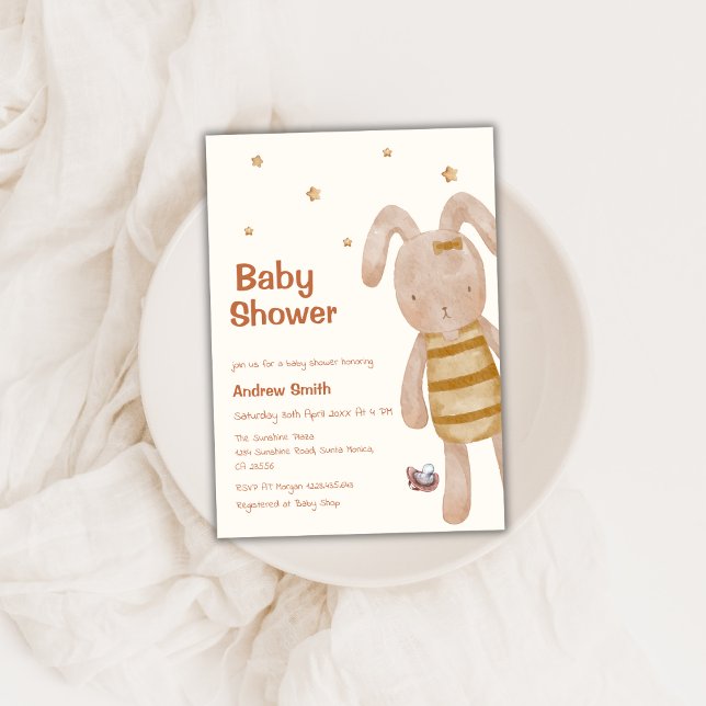 Convites Chá de fraldas de Brinquedos Cute Boho Bunny (Cute Boho Bunny Toy Baby Shower Invitation)