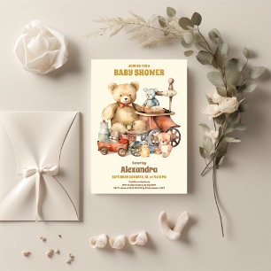 Convites Chá de fraldas de Brinquedos de Vintage Neutra do 