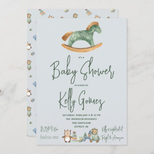 Convites Chá de fraldas de Brinquedos Neutros de Cavalo Roc