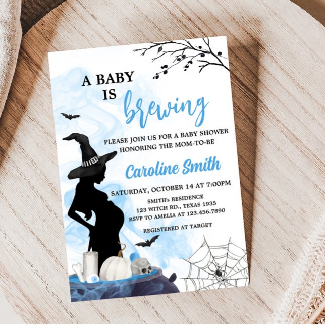 Convites Chá de fraldas de Bruxa Azul (Blue A Baby is Brewing Baby Shower Invitation)