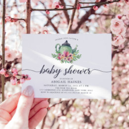 Convites Chá de fraldas de bule de aquarela