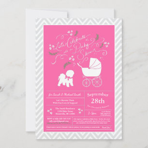 Convites Chá de fraldas De Cachorro Bichon Rosa