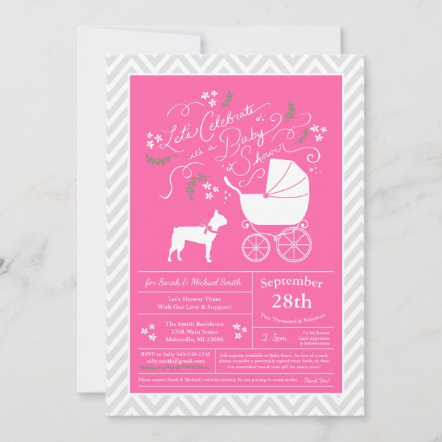 Convites Chá de fraldas de Cachorro de Boston Terrier Menin (Frente)