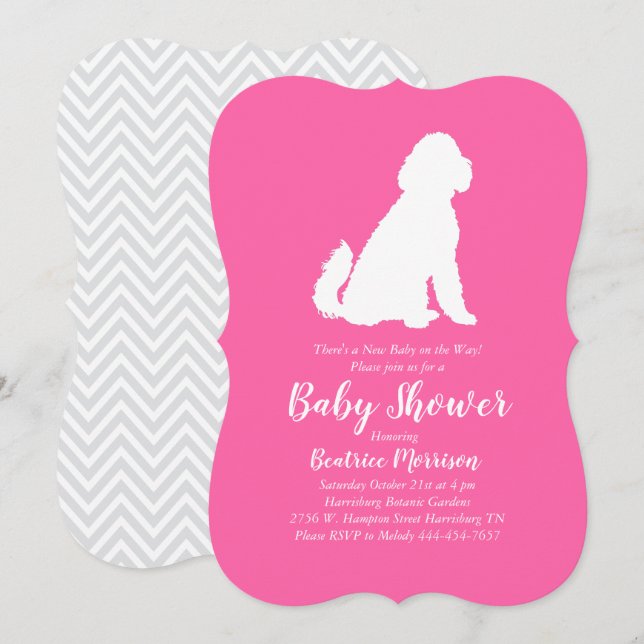 Convites Chá de fraldas de Cachorro de Goldendoodle Menina  (Frente/Verso)