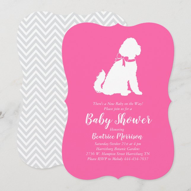 Convites Chá de fraldas de Cachorro de Goldendoodle Menina  (Frente/Verso)