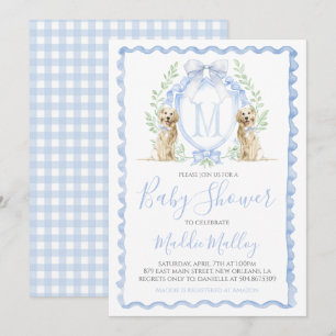 Convites Chá de fraldas De Cachorro Puppy Blue Gingham