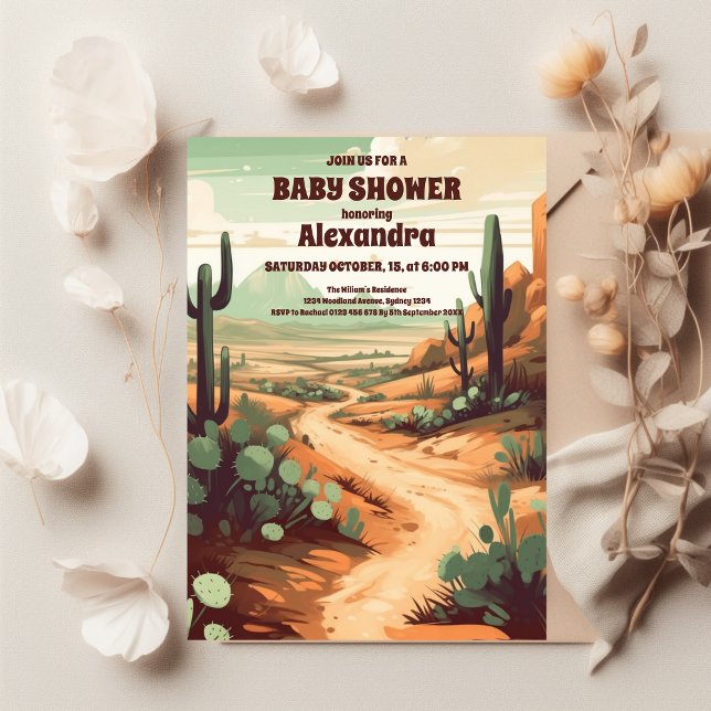 Convites Chá de fraldas de Cactus no Deserto Retroativo (Criador carregado)