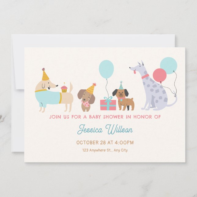 Convites Chá de fraldas de cães coloridos (Frente)