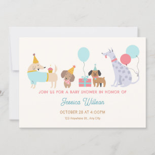 Convites Chá de fraldas de cães coloridos