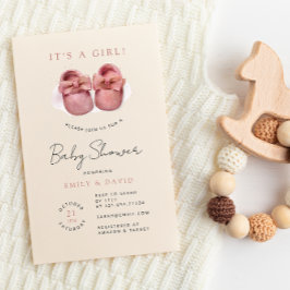 Convites Chá de fraldas de Calçados rosa de menina aquarela