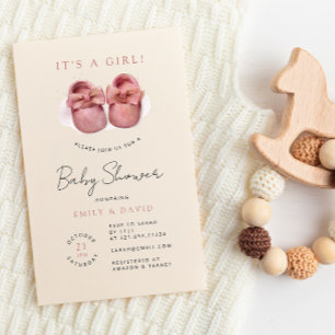 Convites Chá de fraldas de Calçados rosa de menina aquarela