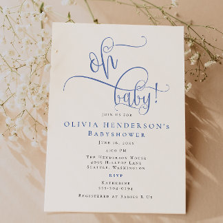 Convites Chá de fraldas de Caligrafia Azul Minimalista Mode