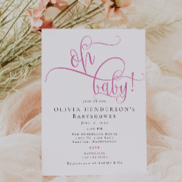 Convites Chá de fraldas de Caligrafia Rosa Minimalista Mode