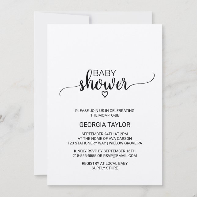 Convites Chá de fraldas de Caligrafia Rustic Kraft (Frente)