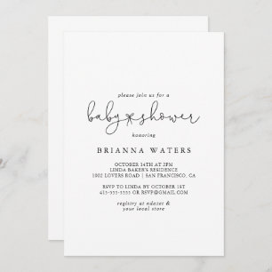 Convites Chá de fraldas de Caligrafia Simples Elegante