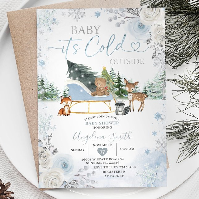 Convites Chá de fraldas de Caminhão Azul com Floco de Neve  (Criador carregado)