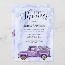 Convites Chá de fraldas de Caminhão de Lavanda Roxo