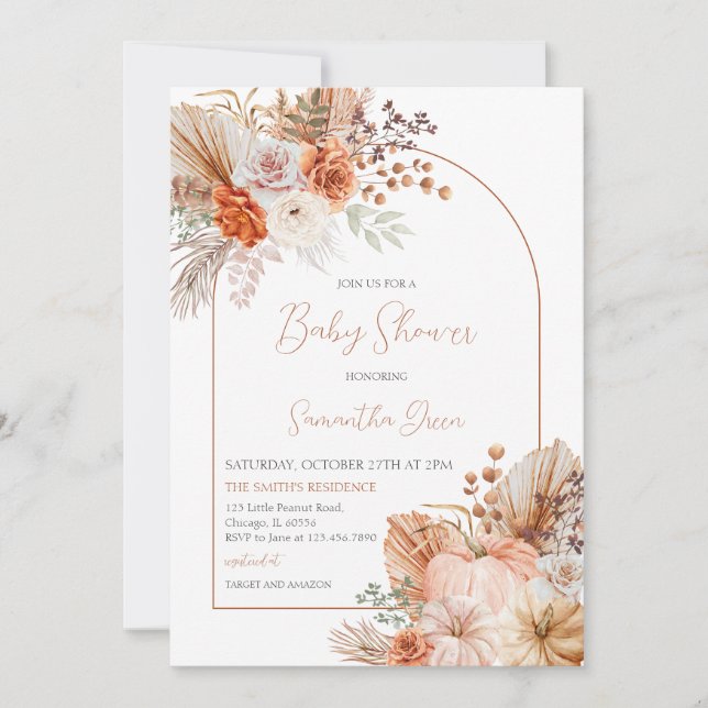 Convites Chá de fraldas de Caminhão Pumpkin Laranja (Frente)