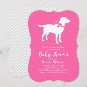Convites Chá de fraldas De Cão Labrador Garota Rosa