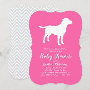 Convites Chá de fraldas De Cão Labrador Garota Rosa