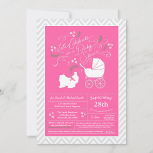 Convites Chá de fraldas De Cão Shih Tzu Garota Rosa