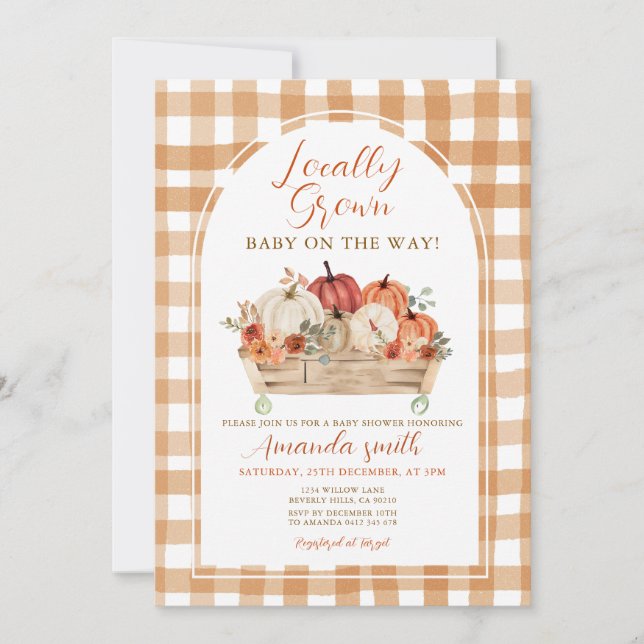 Convites Chá de fraldas de carrinho de abóbora localmente (Frente)