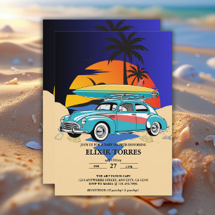 Convites Chá de fraldas de Carro de Surfer Retroativo
