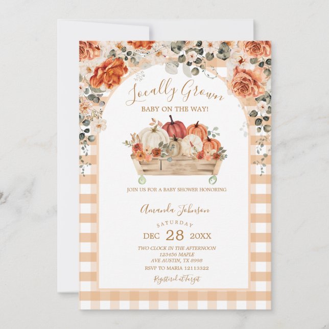 Convites Chá de fraldas de Carruagem de abóbora crescido lo (Frente)