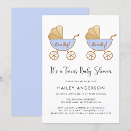 Convites Chá de fraldas de Carruagem de Aquarela de Twin Bo