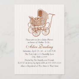 Convites Chá de fraldas de Carruagem de Bebê Castanho Vinta