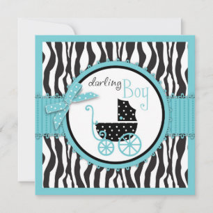 Convites Chá de fraldas de Carruagem de Zebra Print e Baby