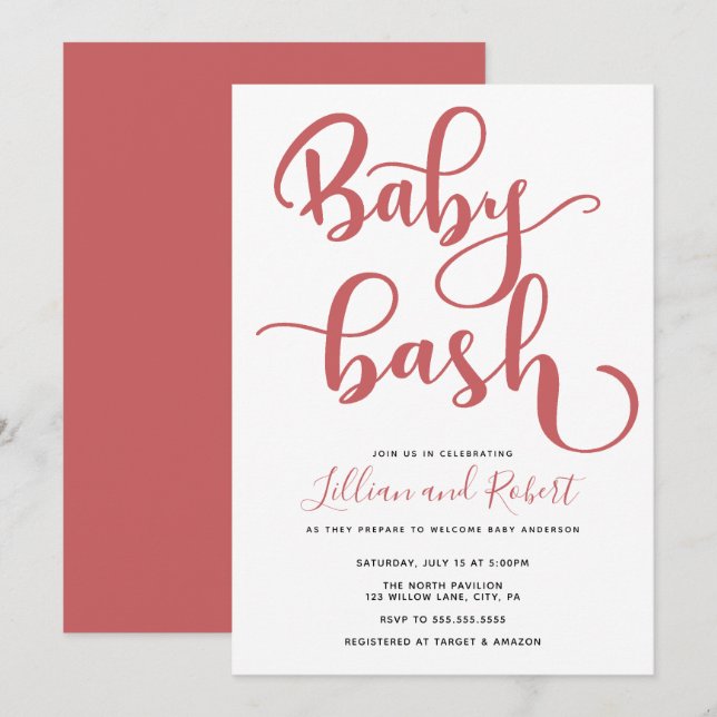 Convites Chá de fraldas de Casais Baby Bash (Frente/Verso)